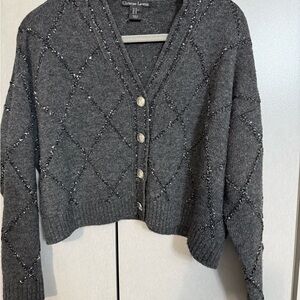 Christian Lacroix Charcoal Cardigan with Diamond Texture